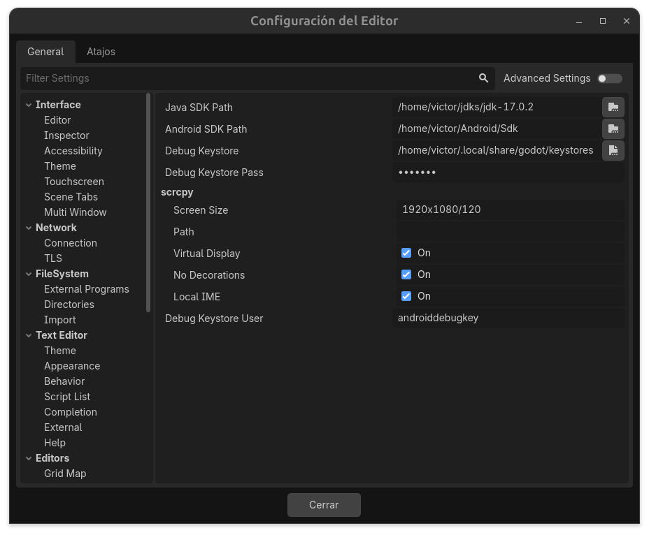 Android Export Settings