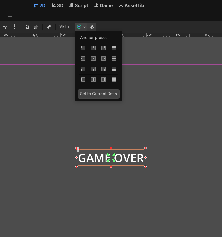 Configurar el nodo Label para mostrar el mensaje de Game Over