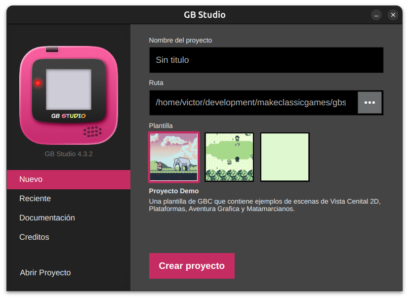 Crear un nuevo proyecto en GBStudio